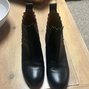 Chloe Black Leather Scalloped Ankle Boots